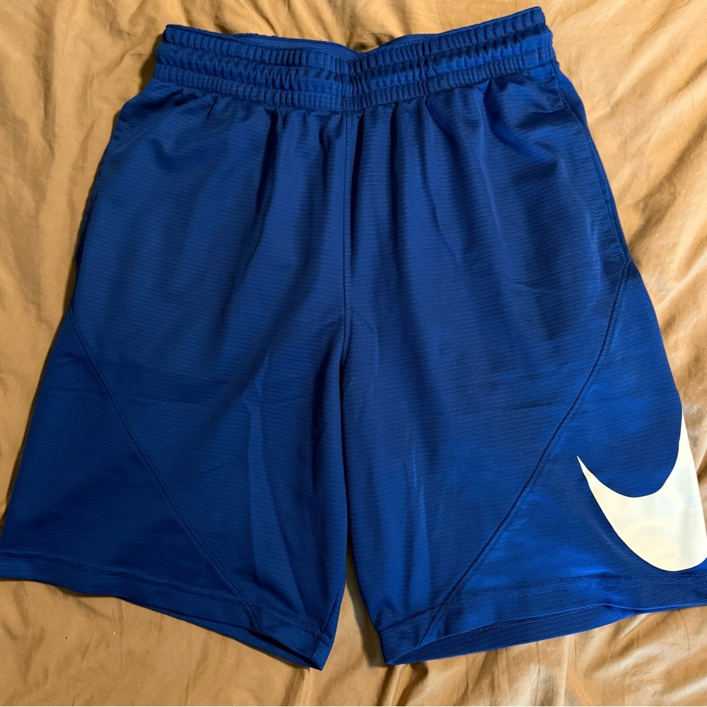 Nike Blue Athletic Shorts with White Swoosh
